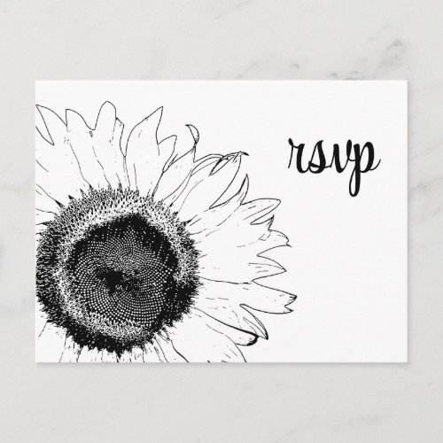 Black and White Sunflower Wedding RSVP Response Invitation Postcard