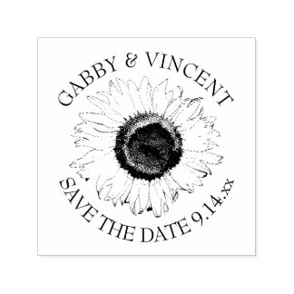 Black and White Sunflower Wedding Save the Date Self-inking Stamp