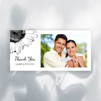 Black and White Sunflower Wedding Thank You Card