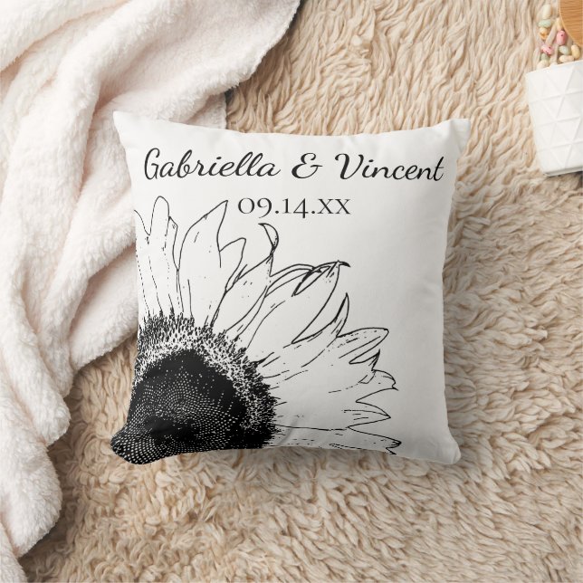 Black and White Sunflower Wedding Throw Pillow (Blanket)