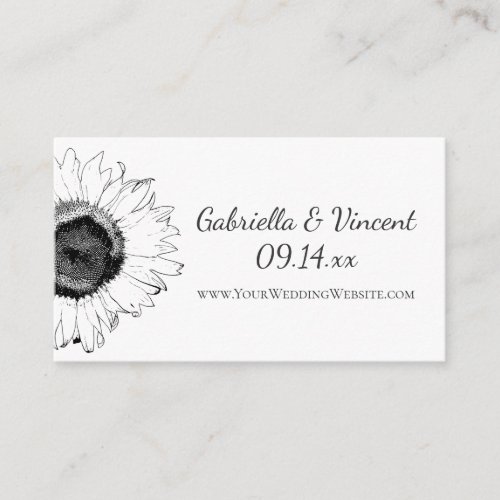 Black and White Sunflower Wedding Website Card