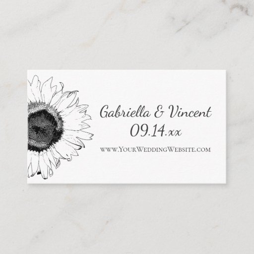 Customizable Black and White Sunflower Wedding Website Card Business Card Template