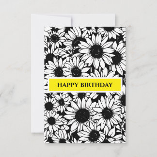black and white sunflowers birthday card