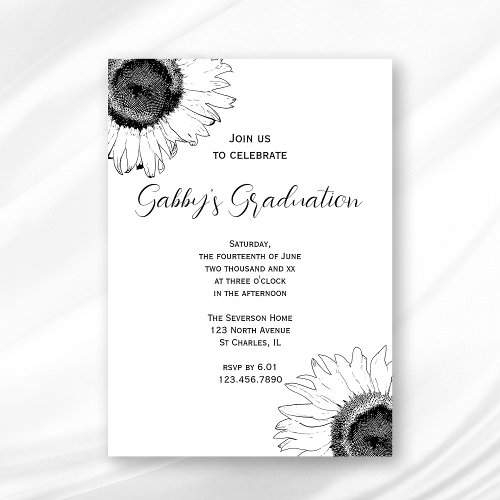 Black and White Sunflower Graduation Party Invite