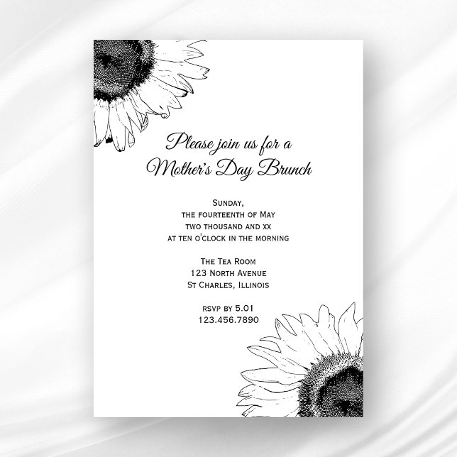Black and White Sunflowers Mother's Day Brunch Invitation (Creator Uploaded)