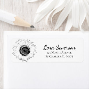 Black and White Sunflowers Return Address Label