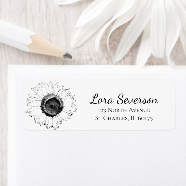 Black and White Sunflowers Return Address Label (Insitu)
