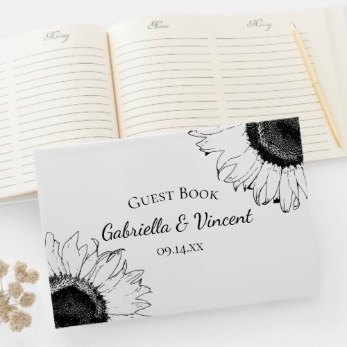 Black and White Sunflowers Wedding Guest Book