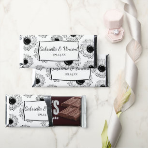 Black and White Sunflowers Wedding Hershey Bar Favors