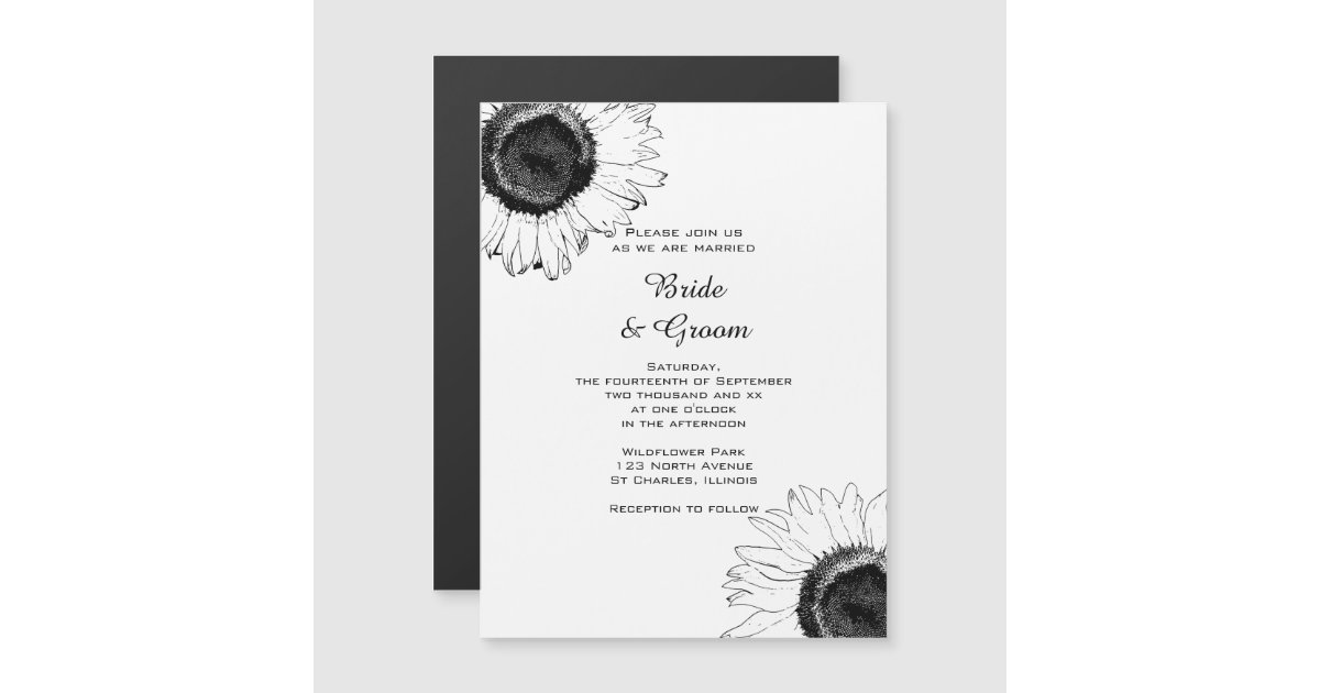 Black and White Sunflowers Wedding Invitation Zazzle