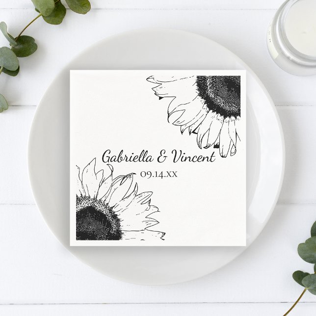 Black and White Sunflowers Wedding Napkins (Creator Uploaded)