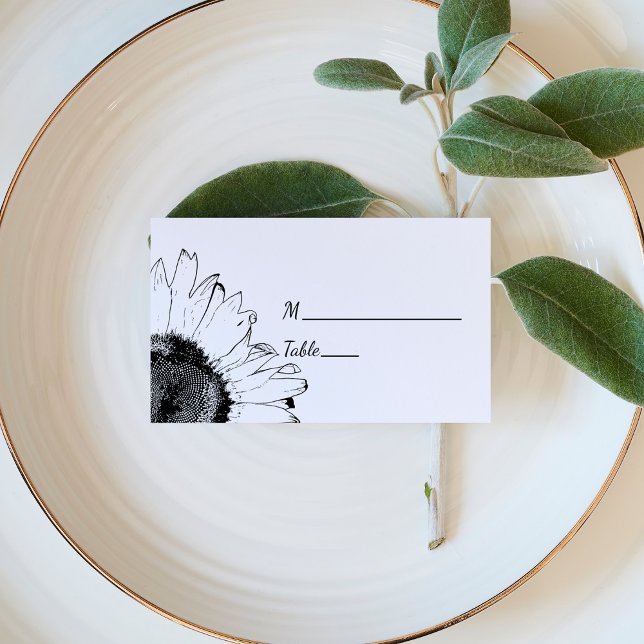 Black and White Sunflowers Wedding Place Card (Creator Uploaded)