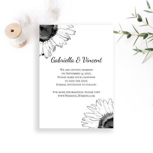 Black and White Sunflowers Wedding Save the Date
