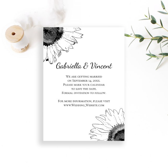 Black and White Sunflowers Wedding Save the Date (Creator Uploaded)