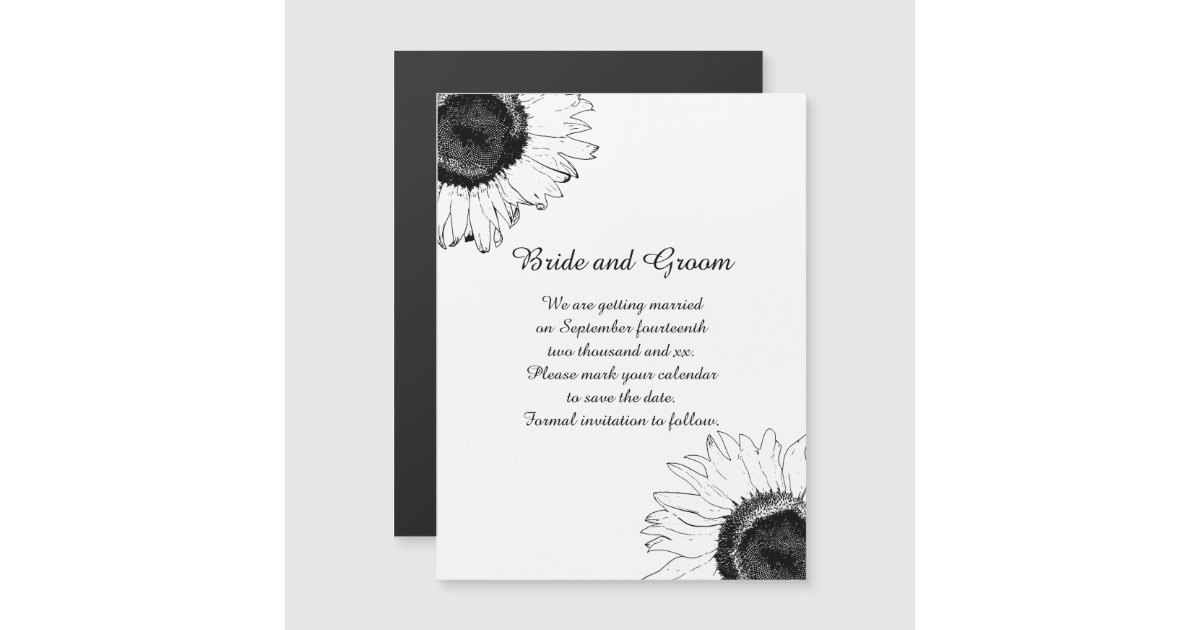Black and White Sunflowers Wedding Save the Date Invitation