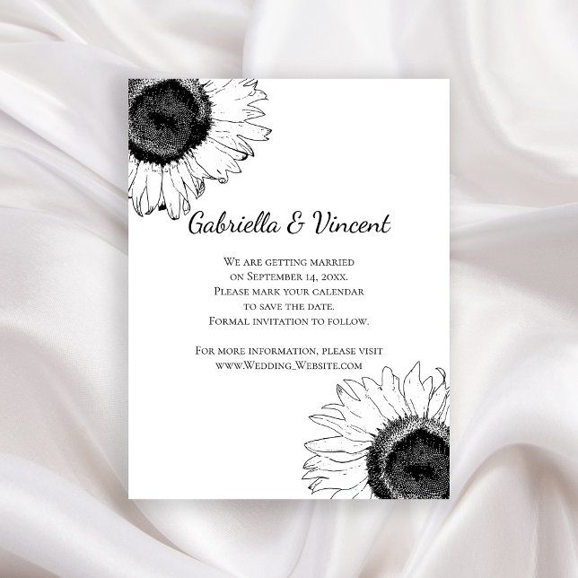 Black and White Sunflowers Wedding Save the Date Magnetic Invitation (Creator Uploaded)