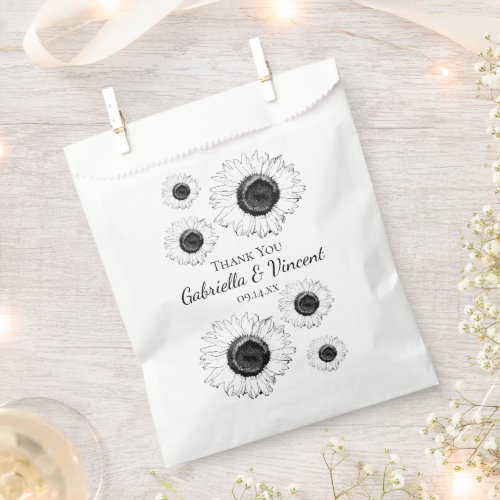 Black and White Sunflowers Wedding Thank You Favor Bag