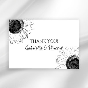 Black and White Sunflowers Wedding Thank You Note Card