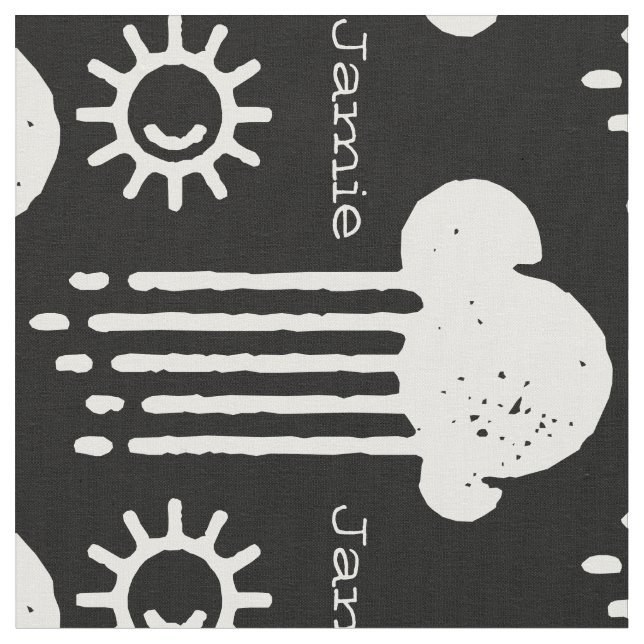 Black and White Sunshine Rain Cloud Personalized Fabric (Close Up)