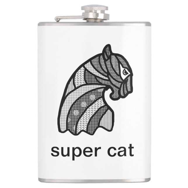 Black and White Super Cat Modern Art  Flask (Front)