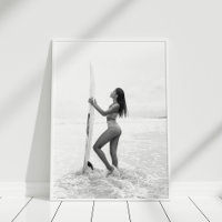Black and White Surfer Girl on the Beach