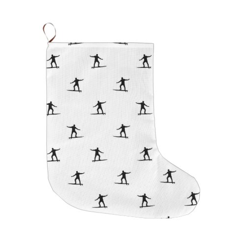 Black and White Surfing Motif Graphic Print Large Christmas Stocking