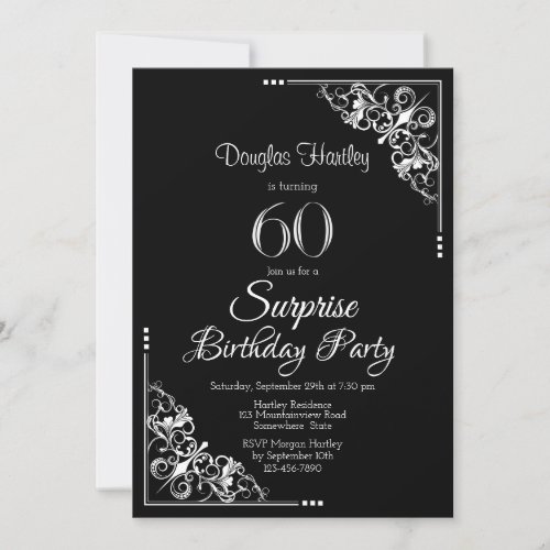 Black and White Surprise 60th Birthday Party Invitation