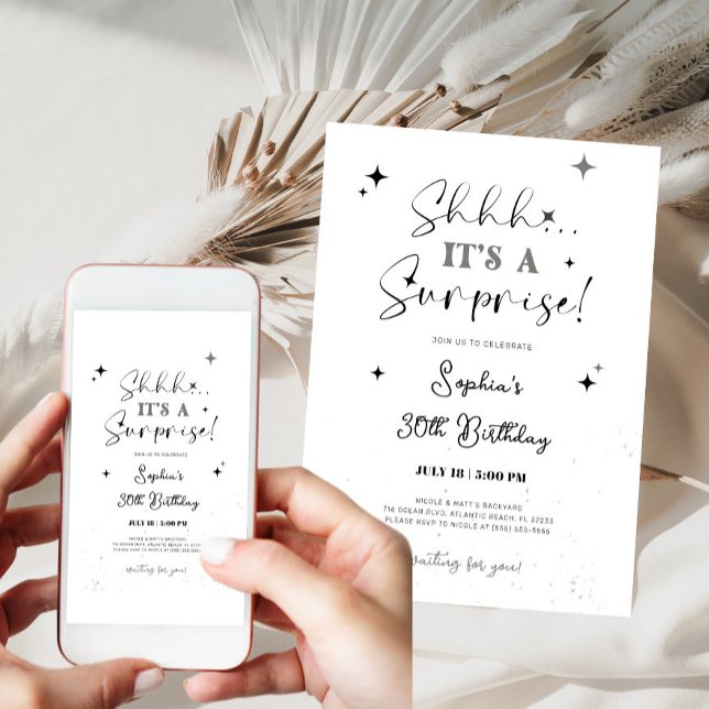 Black and White Surprise Birthday Invitation (Creator Uploaded)