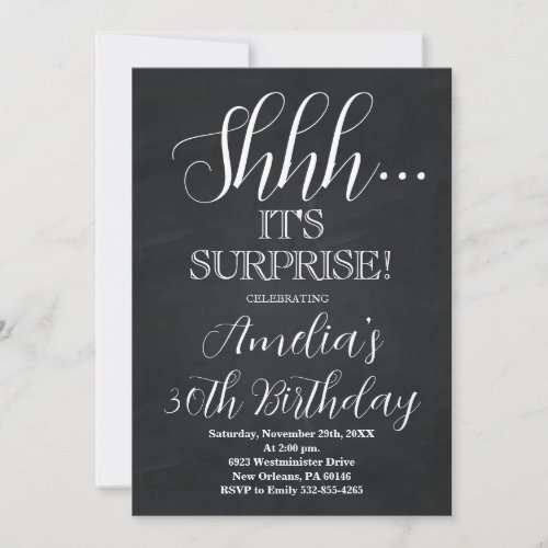 Black and White Surprise Birthday Party Invitation
