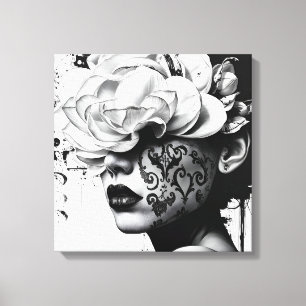 Black and White Surreal Collage Portrait Canvas Print