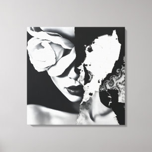 Black and White Surreal Collage Portrait Canvas Print