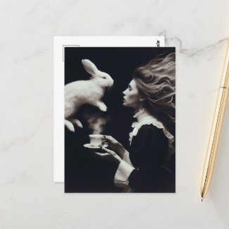Black and White Surreal Magical Tea With the Bunny