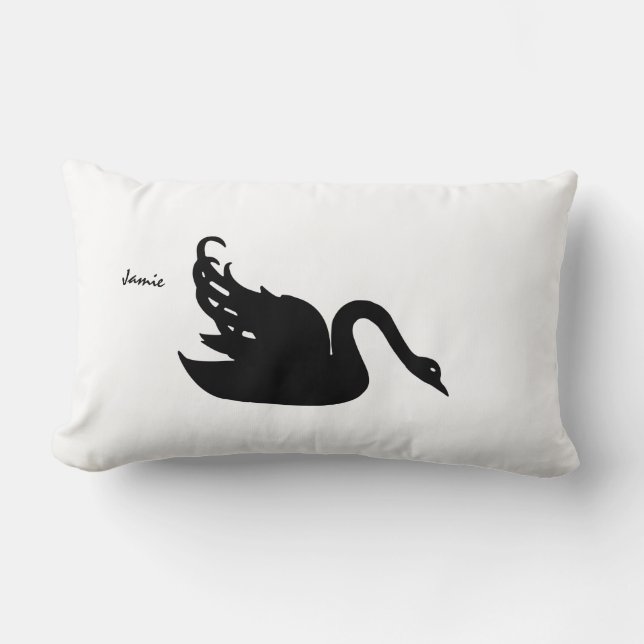 Black and White Swan Any Color Lumbar Pillow (Front)