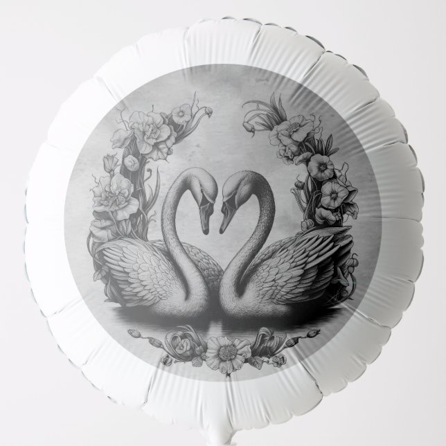 Black and White Swan Lake Love Birds Wedding Balloon (Front)
