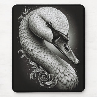 Black and White Swan Mouse Pad
