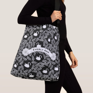 Black and White Swan Pattern Crossbody Bag