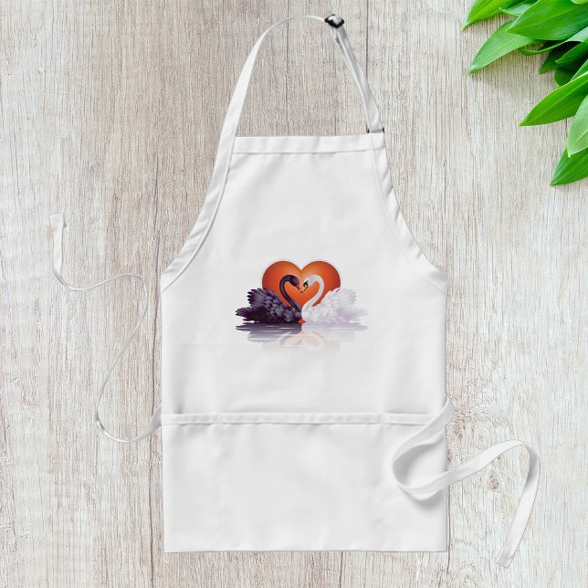 Black and White Swans in Love Heart Adult Apron (Creator Uploaded)