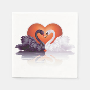 Black and White Swans in Love Heart Paper Napkins