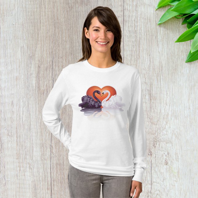 Black and White Swans in Love Heart T-Shirt (Creator Uploaded)