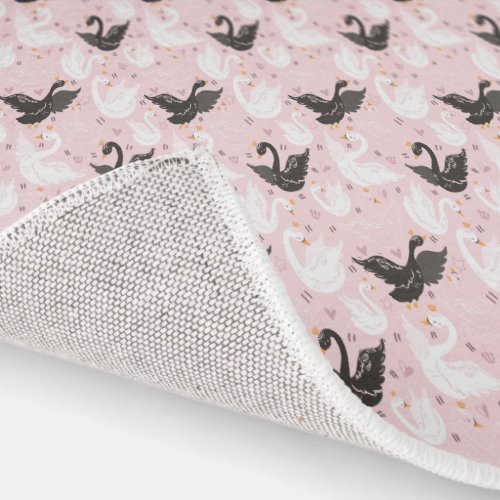 Black and White Swans On Pink Girls Room Rug