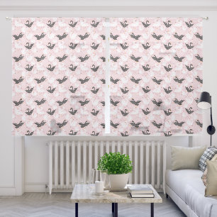Black and White Swans On Pink Girls Sheer Curtains