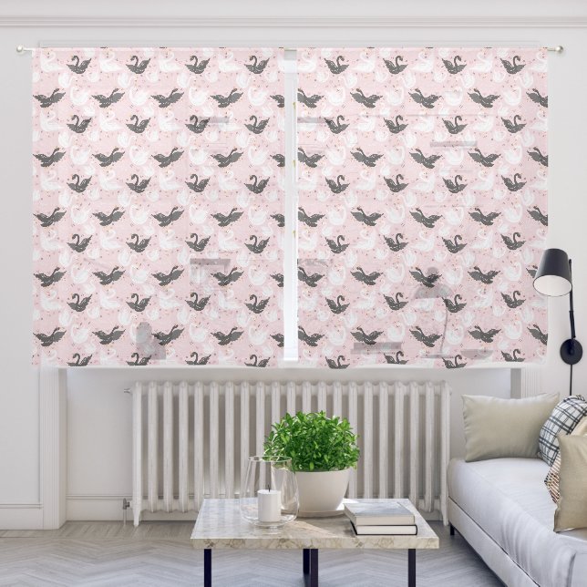 Black and White Swans On Pink Girls Sheer Curtains (Living Room)
