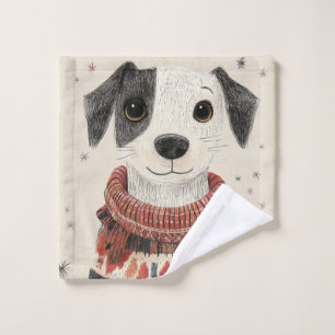 Black and White Sweater Puppy with Snow Bath Towel Set