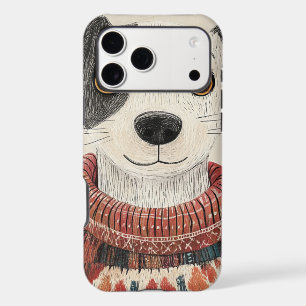 Black and White Sweater Puppy with Snow iPhone 17 Pro Max Case