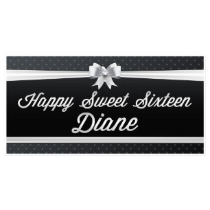 Black and White Sweet 16 Sixteen Birthday Banner