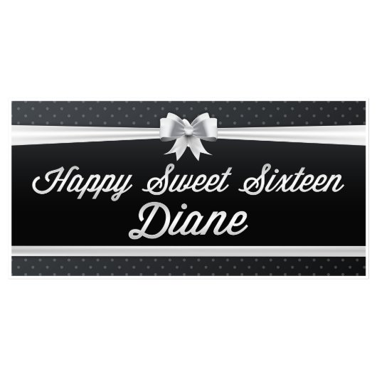 Black and White Sweet 16 Sixteen Birthday Banner (Front)