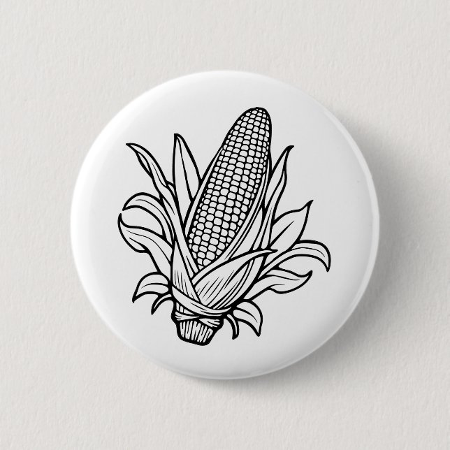 Black and white sweet corn cob icon button (Front)