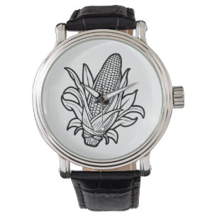 Black and white sweet corn cob icon watch