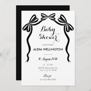Black and white sweet tie ribbon bow baby shower invitation