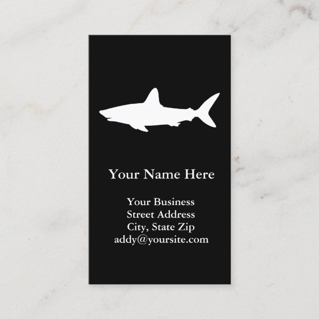 Black and White Swimming Shark Business Card (Front)